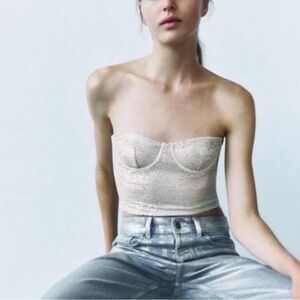 Zara Sequin Corset Bra Top in Champagne NWT